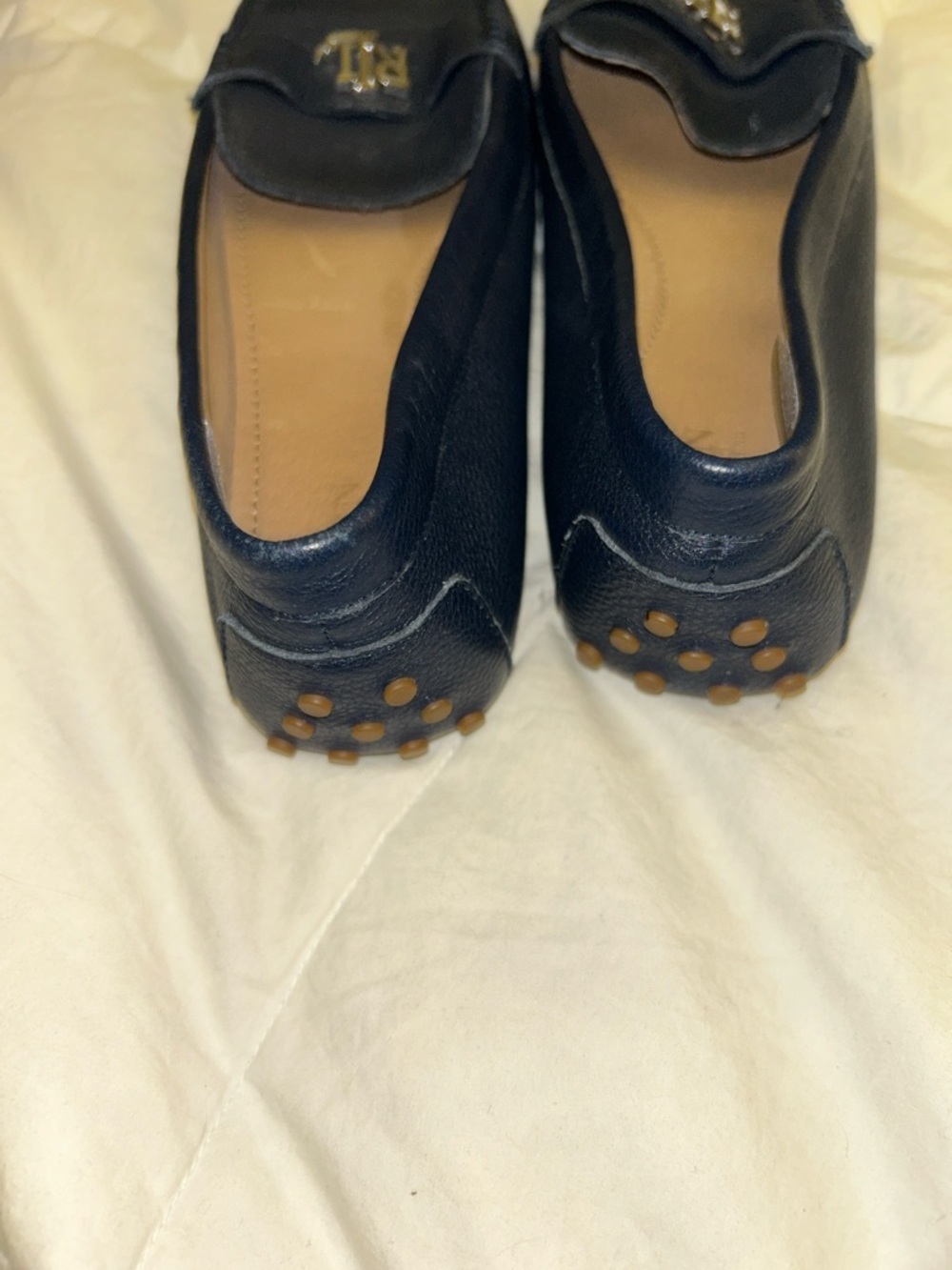 Lauren Ralph Lauren: Navy Blue Loafers 100% Leather: Woman 8.5/Men 7 - Picture 5 of 5